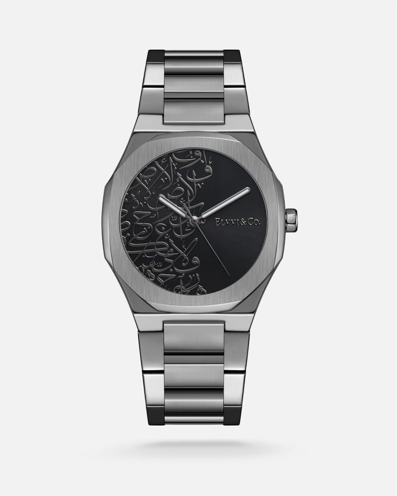 ساعة رجالية فضية اللون من Elvvi & Co